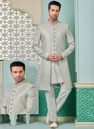 Grey color Art Banarasi Silk Indo Western with Emb