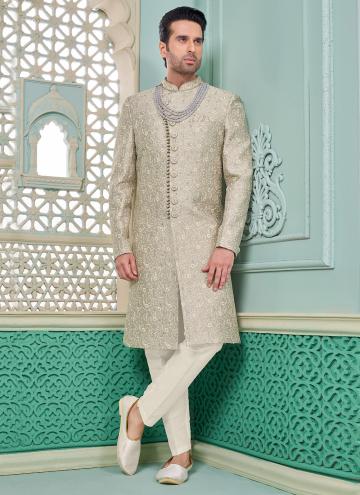 Grey color Art Banarasi Silk Indo Western with Emb