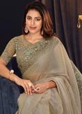 Grey color Embroidered Shimmer Georgette Contemporary Saree - 1