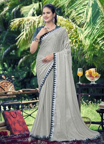 Grey color Georgette Traditional Saree with Lace