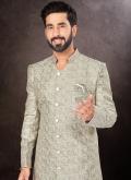 Grey color Jacquard Indo Western with Fancy work - 1