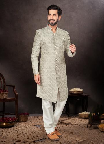Grey color Jacquard Indo Western with Fancy work