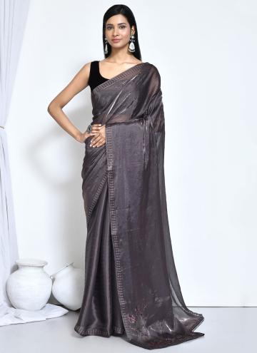 Grey Contemporary Saree in Satin Silk with Stone W