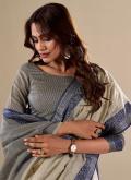 Grey Designer Saree in Handloom Cotton with Woven - 1