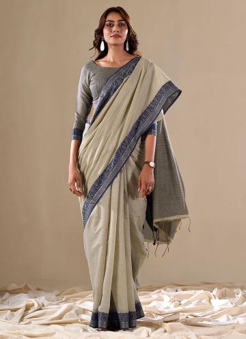 Grey Designer Saree in Handloom Cotton with Woven
