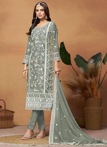 Grey Organza Embroidered Pakistani Suit