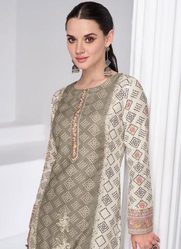 Grey Satin Digital Print Trendy Salwar Suit