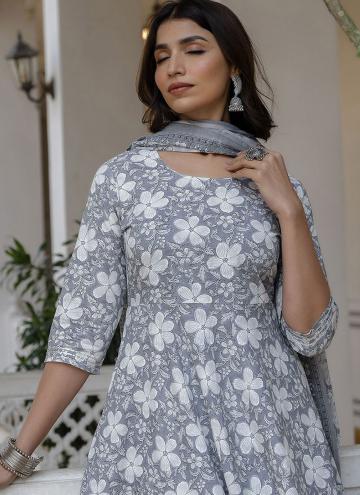 Grey Trendy Salwar Kameez in Cotton  with Floral Print
