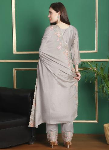 Grey Trendy Salwar Suit in Chiffon with Embroidered