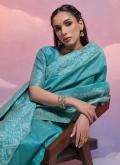 Handloom Silk Designer Saree in Firozi Enhanced with Woven - 2