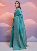 Handloom Silk Designer Saree in Firozi Enhanced with Woven - 3