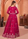 Hot Pink color Art Silk Trendy Salwar Suit with Embroidered - 1