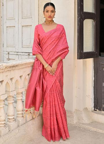Hot Pink Raw Silk Woven Designer Saree
