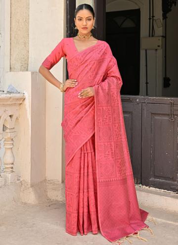 Hot Pink Raw Silk Woven Designer Saree