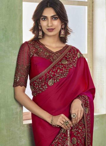 Hot Pink Silk Border Contemporary Saree for Engagement