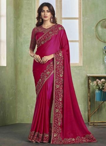 Hot Pink Silk Border Contemporary Saree for Engage