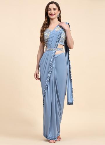 Imported Classic Designer Saree in Blue Enhanced with Border
