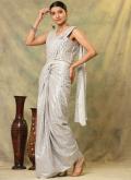 Imported Trendy Saree in Off White Enhanced with Mirror Work - 3