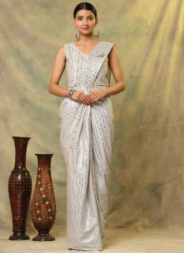 Imported Trendy Saree in Off White Enhanced with Mirror Work