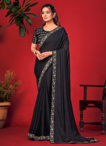 Jacquard Designer Saree in Black Enhanced with Seq