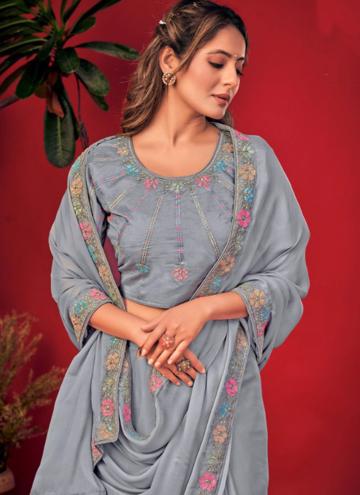 Jacquard Designer Saree in Grey Enhanced with Sequins Work
