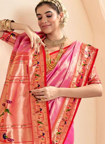 Jacquard Work Silk Pink Classic Designer Saree