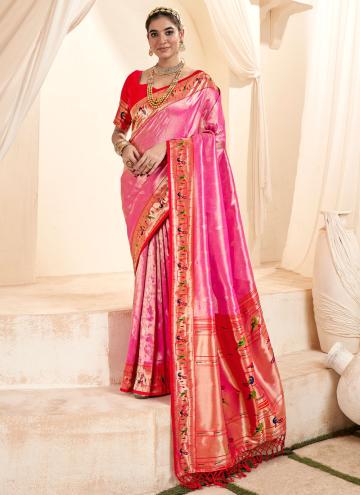 Jacquard Work Silk Pink Classic Designer Saree
