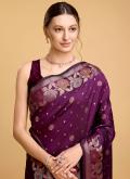 Jacquard Work Silk Violet Classic Designer Saree - 1