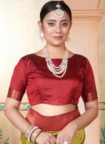 Kanjivaram Silk Classic Designer Saree in Green Enhanced with Woven