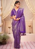 Kanjivaram Silk Contemporary Saree in Purple Enhanced with Woven - 1