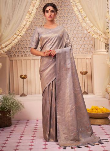 Kanjivaram Silk Trendy Saree in Grey Enhanced with Woven