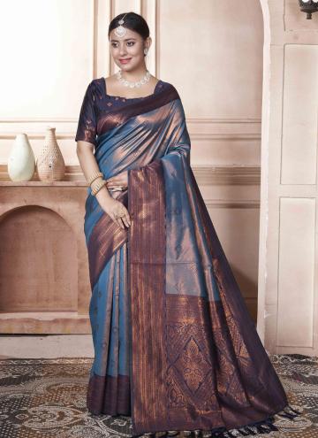 Kanjivaram Silk Trendy Saree in Multi Colour Enhanced with Woven