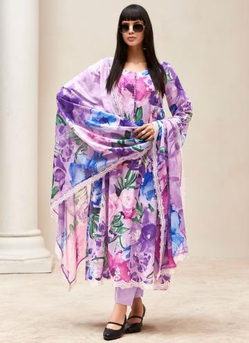 Lavender and Multi Colour Linen Digital Print Trendy Salwar Kameez for Ceremonial