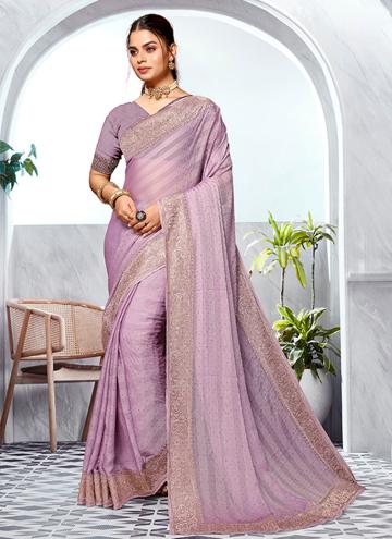 Lavender color Art Silk Designer Saree with Embroi