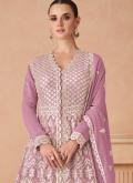 Lavender color Embroidered Georgette Salwar Suit - 1