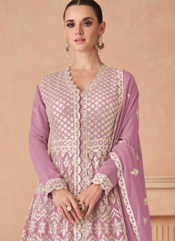 Lavender color Embroidered Georgette Salwar Suit