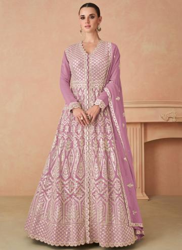 Lavender color Embroidered Georgette Salwar Suit