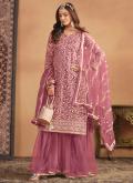 Lavender color Embroidered Net Salwar Suit - 1