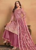 Lavender color Embroidered Net Salwar Suit - 2