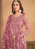 Lavender color Embroidered Net Salwar Suit - 3
