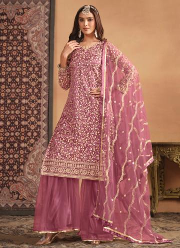 Lavender color Embroidered Net Salwar Suit