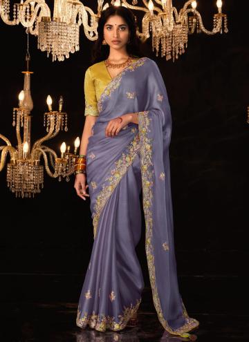 Lavender color Fancy Fabric Trendy Saree with Bord