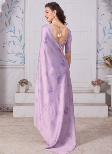 Lavender color Georgette Satin Trendy Saree with Digital Print