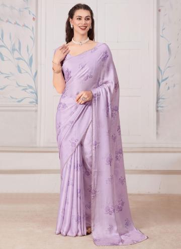 Lavender color Georgette Satin Trendy Saree with D