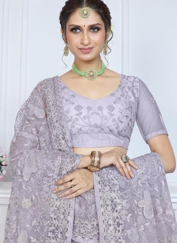 Lavender color Net Trendy Saree with Aari Work