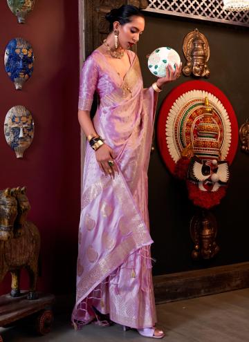 Lavender color Satin Silk Classic Designer Saree with Woven