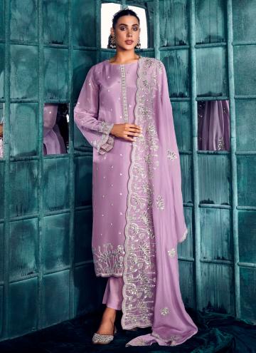 Lavender color Silk Trendy Salwar Kameez with Embroidered