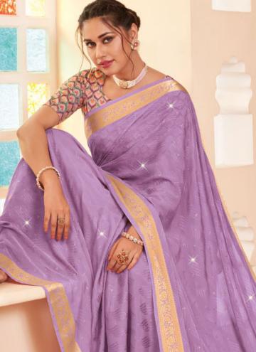 Lavender color Woven Silk Contemporary Saree