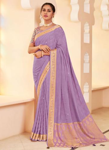 Lavender color Woven Silk Contemporary Saree
