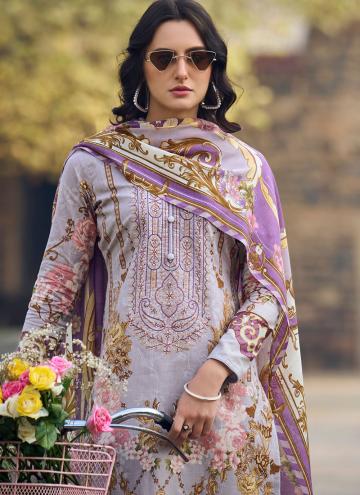 Lavender Cotton Lawn Digital Print Salwar Suit for Ceremonial
